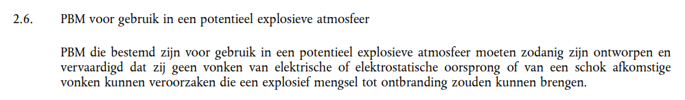 PBM voor gebruik in explosieve omgevingen: snippet uit de Europese verordening EU 2016/425