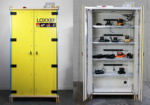Loxxer brandwerende opslagkast voor lithium-ion batterijen - voor- en binnenkant