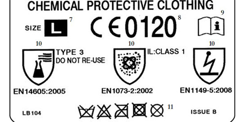 Label of chemically protective clothing