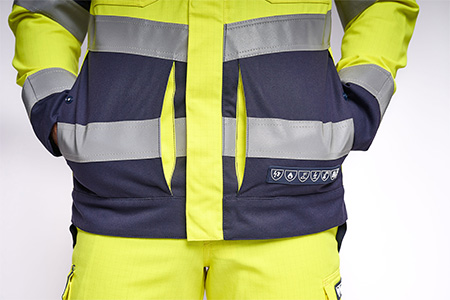Multinorm workwear UP-collectie van Sioen: details van de werkjas – Vandeputte Safety Experts