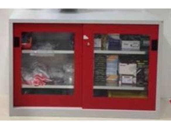 RED STEEL PPE CABINET PLEXI